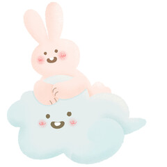 Rabbit hug cloud smile Moon fasival watercolour cute illustration