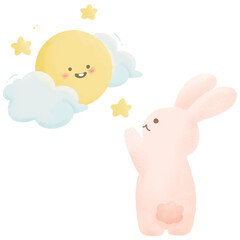 Rabbit Moon fasival watercolour cute illustration