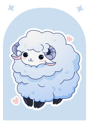 Cute vector cartoon illustration of a sheep.Design for kid, children's poster, children's wall painting, postcard, invitation, stickers.Suitable for Ramadan, Eid al fitr and Eid al Adha decoration.