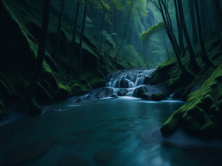 Winding river meanders through lush forest