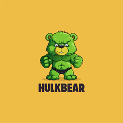 cute cartoon adorable green bear with ferocious face. green bear mascot logo vector illustration