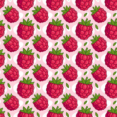 color seamless pattern of red raspberries, bright berry pattern for printing. Vector background for packaging and textiles