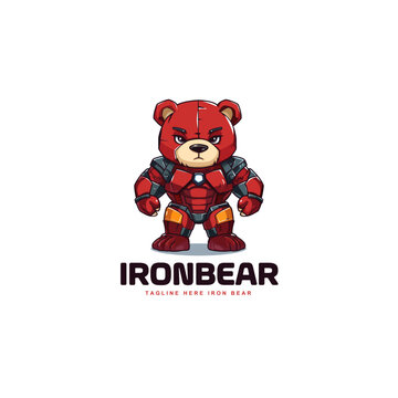cute adorable cartoon bear turning into a red robot. iron robot bear logo mascot vector illustration