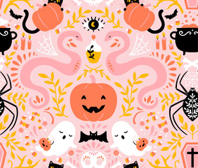 Halloween seamless pattern with animals