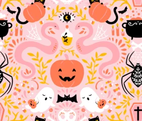 Halloween seamless pattern with animals