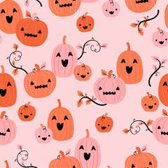 Vector halloween seamless pattern with pumpkins