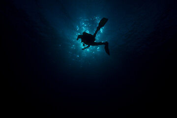 scuba diver silhouette, Scuba, Underwater, Blue, Diving, 