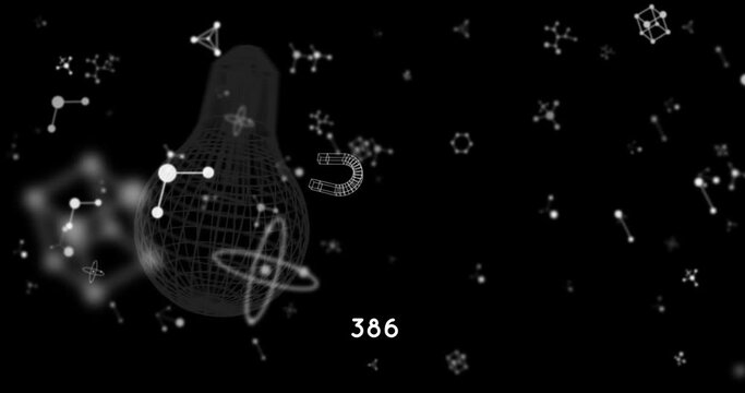 Animation of icons over molecules on black background