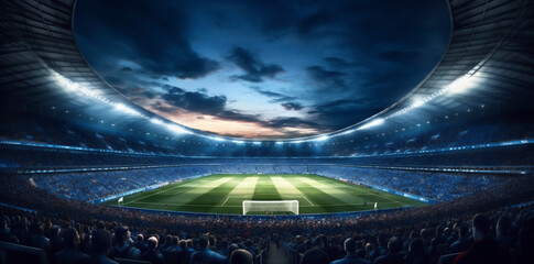 soccer goal arena football stadium sport light game world green. Generative AI.