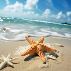 Fototapeta na wymiar Starfish on a beach, sand