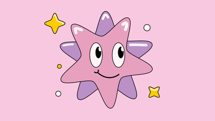 Obraz na płótnie Canvas Cute Pink Star character Template with Blinking Effect, Cartoon Art