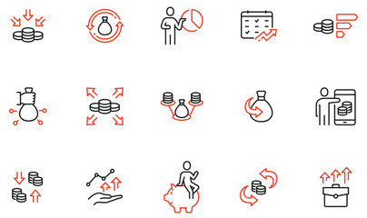 Vector Set of Linear Icons Related to Business investment, Trade Service, Investment Strategy and Finance Management. Mono Line Pictograms and Infographics Design Elements - part 2