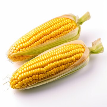 pair of corn cobs on a white background,generated with AI.