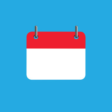 Una página de calendario en blanco en rojo y blanco sobre un fondo azul. Vista de frente y de cerca. Copy space. Icono Vector