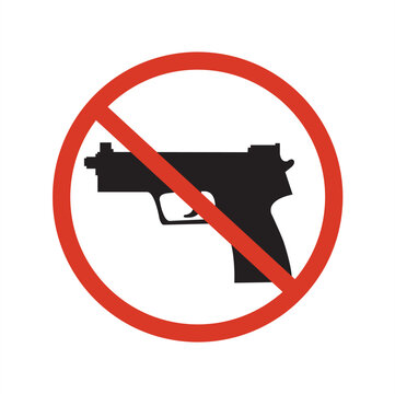 Icono de signo de c&iacute;rculo rojo tachado con icono de pistola. Vector