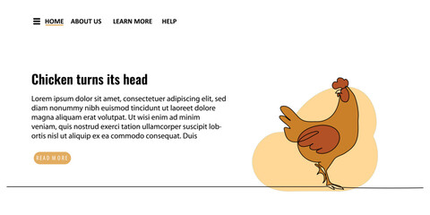 Continuous line art or One Line drawing of chicken for landing page,banner, business farming. graphic design modern continuous line drawing