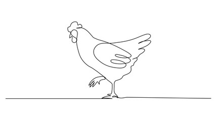 Continuous line art or One Line drawing of chicken for vector illustration, business farming. chicken pose concept. graphic design modern continuous line drawing