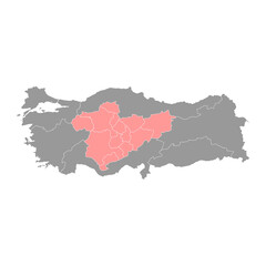 Central Anatolia region map, administrative divisions of Turkey. Vector illustration.
