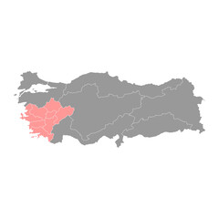 Aegean region map, administrative divisions of Turkey. Vector illustration.