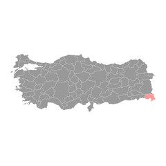 Hakkari province map, administrative divisions of Turkey. Vector illustration.