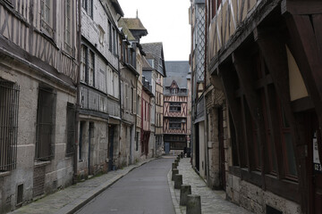 Fototapeta na wymiar Half-timbered houses. Constructions that have crossed the ages and a few are still remaining today, as witnesses of the past. Shot in France, in many different medieval cities: Rouen, Troyes, Provins.