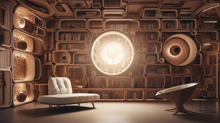 Enchanting Futuristic Wooden Living Room - Captivating 3D Render