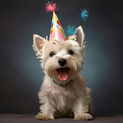 Geburtstag Hund, Lustiger West Highland Terrier mit Partyhut, Geburtstagskarte