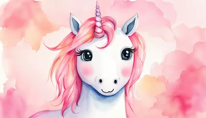 Tuinposter Cute pink unicorn  art and copy space © cobaltstock