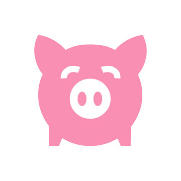 Vector pink pig icon simple flat style, isolated on white background