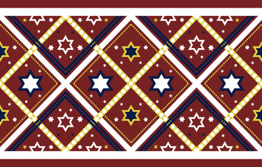 Geometric red star colorful retro ethnic vector texture pattern design for cloth fabric carpet 