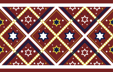 Geometric red star colorful retro ethnic vector texture pattern design for cloth fabric carpet 