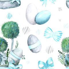 Seamless texture with Easter motif assembled from watercolor components.