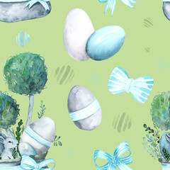 Seamless texture with Easter motif assembled from watercolor components.