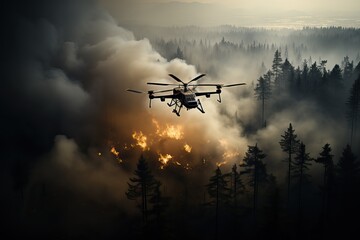 Fototapeta na wymiar drone view of a burning forest, generative ai