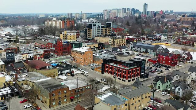 Aerial timelapse of Waterloo, Ontario, Canada city centre 4K