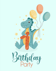 Happy birthday card with a dinosaur