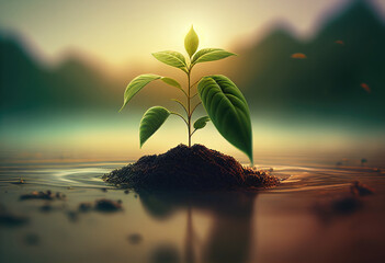 Plant growing over green environment new life concept. High quality photo