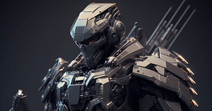 Futuristic dark armored cyborg concept background