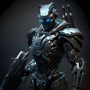 Modern dark armored cyborg background for art design