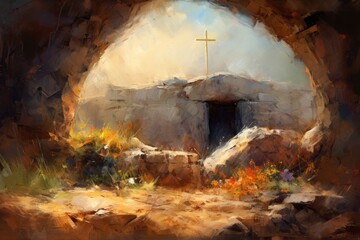 Fototapeta premium Jesus's empty tomb. A christian conceptual interpretation