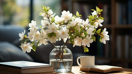 vase with blooming jasmine flowers