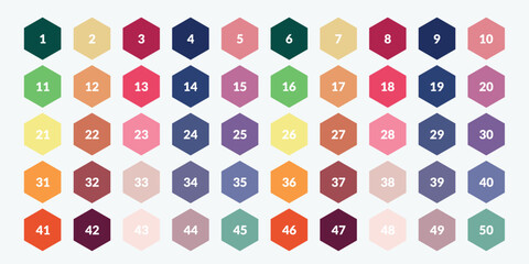numbers one through fifty with colorful bubbles	