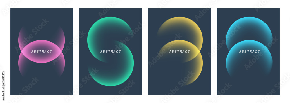 Aufkleber Set of vibrant color gradient round shapes. Futuristic abstract backgrounds with bright colored spheres for creative graphic design. Vector illustration.