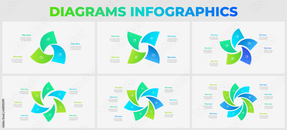 Poster Set of infographic presentation slides. Abstract cycle diagrams for business information visualization