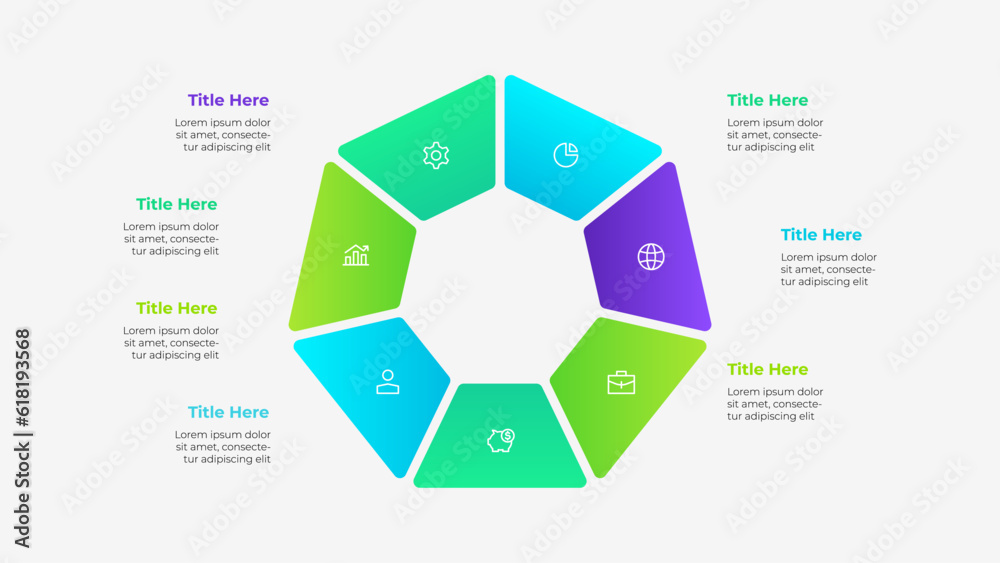 Poster Diagram in the form of a heptagon divided into 7 parts. Vector cycle infographic