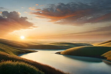 sunset over the river generated ai