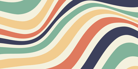 Horizontal abstract background with colorful wave pattern. Trendy vector illustration in retro style 60s, 70s.
