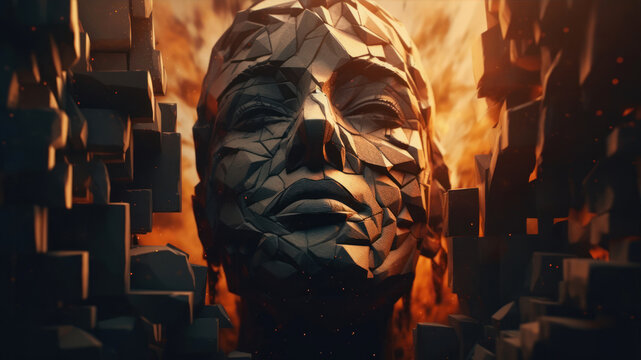 Abstract 3d rendering of a female face in a virtual space. generative ai