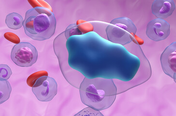 Paracetamol (Acetaminophen, TYL) molecule in the blood flow - closeup view 3d illustration