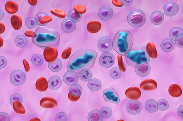 Paracetamol (Acetaminophen, TYL) molecules in the blood flow - isometric view 3d illustration